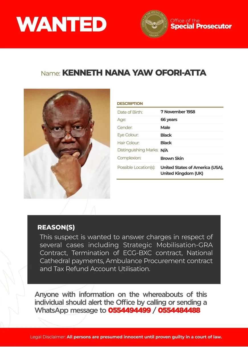 OSP Declares Former Finance Minister Kenneth Ofori-Atta Wanted Over Corruption Investigations