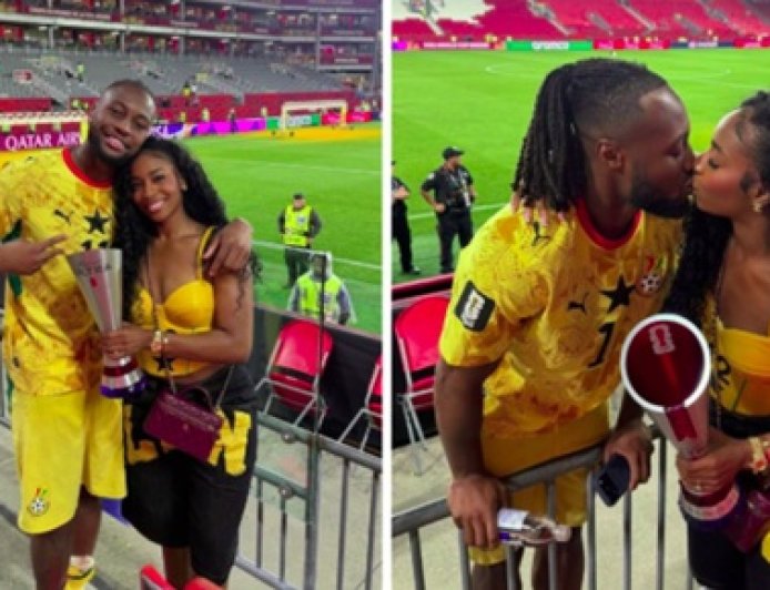 Antoine Semenyo Celebrates Player Of The Match Award With Fiancée Jordeen Buckley