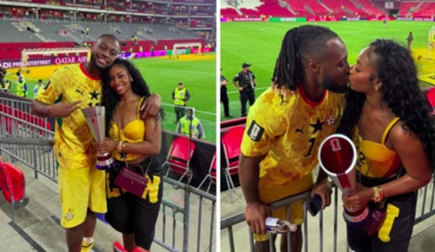 Antoine Semenyo Celebrates Player Of The Match Award With Fiancée Jordeen Buckley