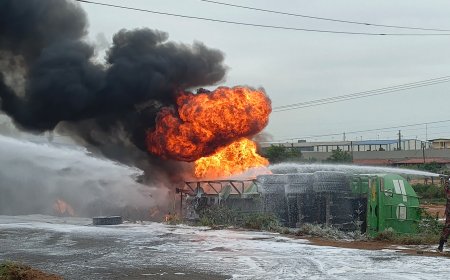 Naphtha Inferno: GNFS Battles Deadly Tanker Fire at Pombaria, Firefighter Injured