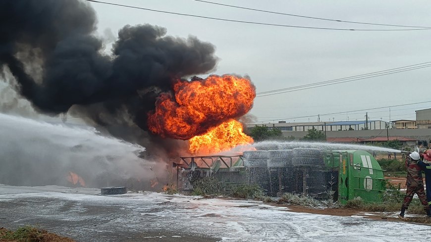 Naphtha Inferno: GNFS Battles Deadly Tanker Fire at Pombaria, Firefighter Injured