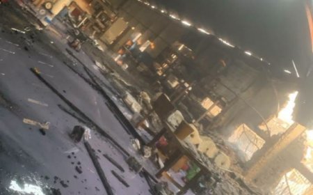 Fire Guts Warehouse Holding Rubber Products in Tema Industrial Area